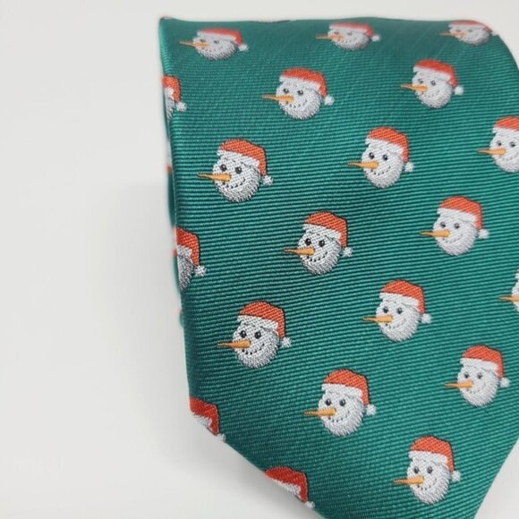Elegance | Green Snowman With Santa Hat Print Tie - Picture 6 of 14